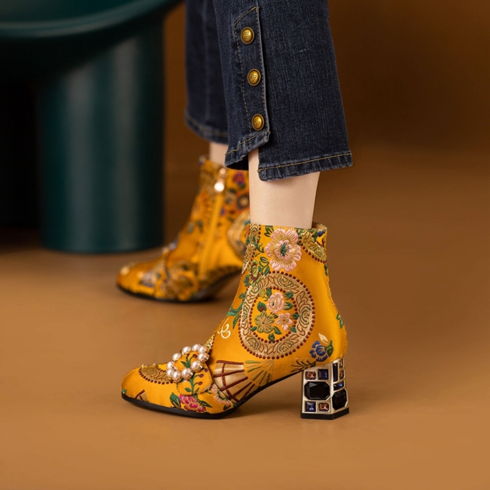 High Heel Boots For Women, Suitable For Cheongsam, With Pearl, Satin - Picture 1 of 15